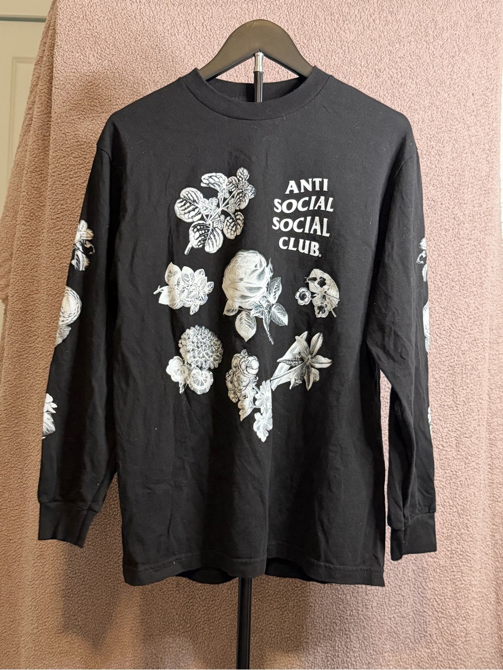 Anti Social Social Club Black Long-Sleeve Floral Logo Tee